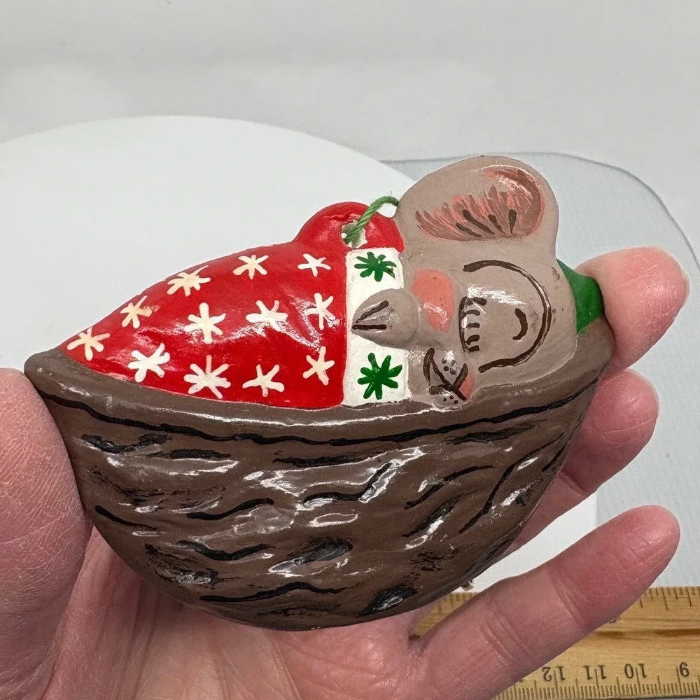 Handmade‎ Ceramic Mouse Sleeping Walnut Shell Christmas Ornament Christmas Decor